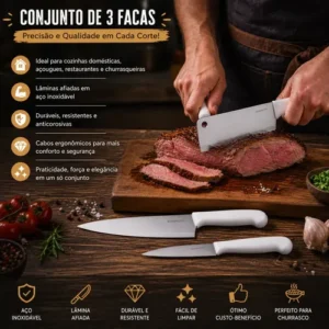 Kit 3 Facas Profissionais Peixeira 5 E 7 E Cutelo 6 Inox - Imagem 3