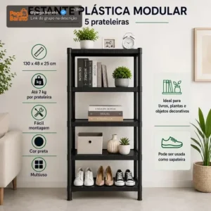 Estante Plastica Modular 5 Prateleiras Multiuso Organizadora Preta - Marianopole - Imagem 1