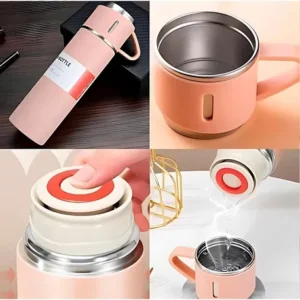 Caneca Kit Garrafa Térmica Vacuum Bottle Inox 500ml + 3 Xíca - Imagem 10