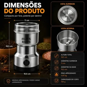Moedor De Café Elétrico Triturador De Grãos Sementes Temperos Especiarias Pimenta Sal Grosso Ervas Castanhas Alho Café Inox Multifuncional Alta Potência Moagem Rápida Uso Doméstico Black Raipe - Imagem 8