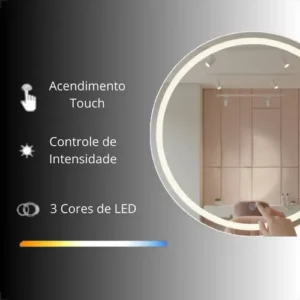 Espelho Redondo 50x50 Jateado Com 3 Cores Led Touch Camarim - Imagem 7