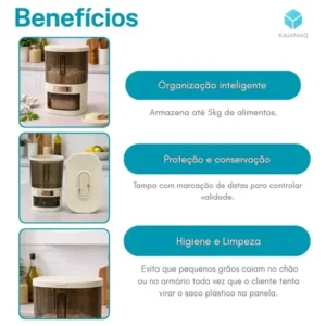 Dispenser De Alimentos 5kg Organizador De Grãos Arroz Cereais Temperos Porta Cereal De Cozinha Com Copo Medidor Pote Plastico Grande Para Armazenamento De Alimentos Pote Organizador Cozinha - Imagem 6
