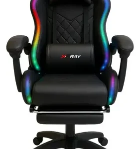 Cadeira gamer e escritório x-ray fit com led rgb ergonômica cor preta material do estofamento couro sintético - Imagem 9