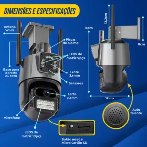 Câmera Segurança Wi-fi Ip Dual com Sirene Visão Noturna Colorida 355° App Icsee Prova Dágua Cor Preto - Hw - Imagem 11