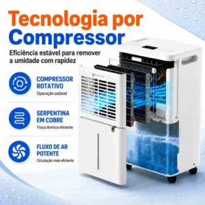 Desumidificador Compressor 8L/Dia, Silencioso, Antimofo, Área Até 120m², Controle Wi-Fi, Drenagem Contínua, Timer 24h, Display Digital, Filtro Removível, Para Quartos e Salas, Airluma - Imagem 6