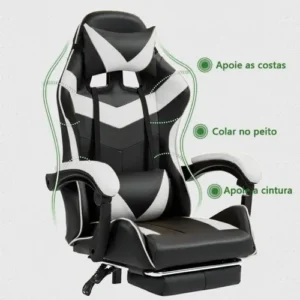 Cadeira De Escritório Gamer Nitro Ergonômica Estofado Couro Sintético Reclinável Altura Ajustável Apoio Para Pés Cor Branco Luvinco - Imagem 13