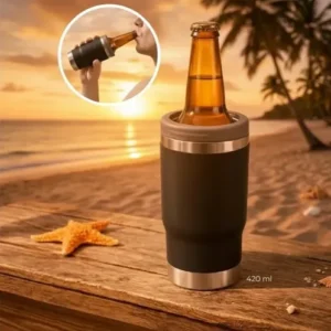 Copo Térmico Porta Garrafa Térmica Latinha 420ml Para Cerveja Refrigerante Long Neck Inox Isolamento Térmico Parede Dupla Para Praia Churrasco Camping Alta Durabilidade - Sayonara - Imagem 5
