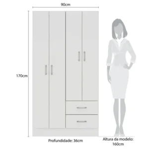 Guarda Roupa Solteiro 4 Portas 2 Gavetas Panamá 170cm Rp4020 Branco - Fellicci Móveis - Imagem 5