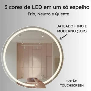 Espelho Redondo 50x50 Jateado Com 3 Cores Led Touch Camarim - Imagem 4