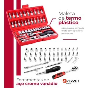 Kit Ferramentas 46 Peças Com Soquetes e Chaves Para Carro e Casa - Imagem 3