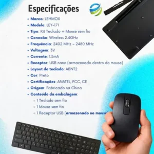 Kit Teclado E Mouse Wireless Sem Fio Preto 2.4GHz Slim Com Membrana De Silicone Silenciosa para Trabalho Estudos Home Office e Jogos - Imagem 5