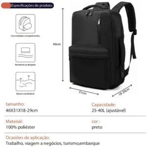 Mochila feminina, impermeável, reforçada, com capacidade expansível de 25 a 40 L, capaz de acomodar um laptop de 15,6 polegadas, com porta de carregamento SUB - Imagem 3