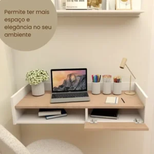 Escrivaninha Suspensa C/ Nicho Flutuante Madeira Mdp 90cm - Imagem 6