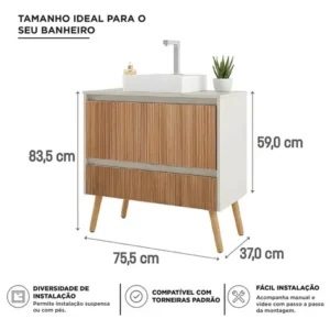 Gabinete P/ Banheiro Suspensa Com Cuba Apoio Branca - Imagem 9