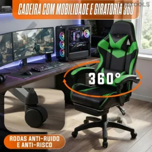 Cadeira Gamer Jogos Escritório Ergonômica Giratória 360 Luxo Cor Verde - Imagem 9