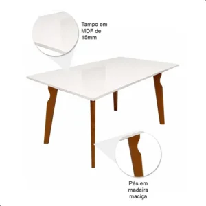 Mesa Jantar Bella Off White Mdf Com Pés De Madeira Moderna - Imagem 4