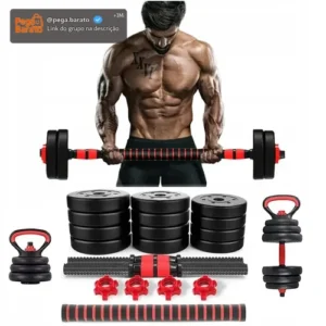 Kit Halteres Barra E Anilhas Musculação Kettlebell Ajustáveis Peso Academia 15kg - Imagem 1