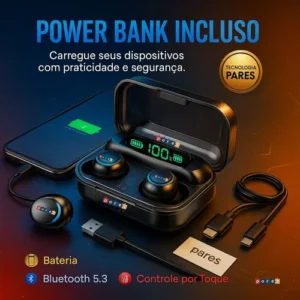 Fone De Ouvido Sem Fio Bluetooth F9-5 Pares Som Imersivo Powerbank Moderno Bateria Longa Duração Academia Compativel Com Todos Celulares - Imagem 3