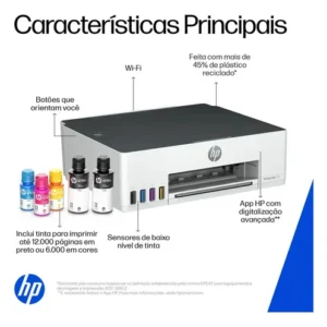 Impressora HP Smart Tank 210 Colorida 1 USB 2.0 de alta velocidade (dispositivo); 1 porta Wi-Fi 802.11b/g/n; 1 Wi-Fi Direct - 100 a 240 VCA - Imagem 12
