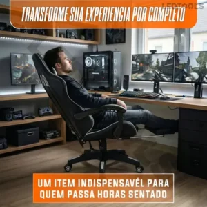Cadeira de escritório Gamer ergonômica Reclinável Com Apoio dos Pés Branco Led Tools com estofado de couro sintético - Imagem 11