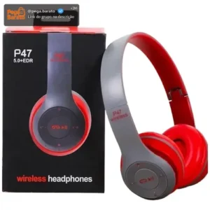 Fone P47 Headphone Estéreo Redução De Ruídos Bluetooth 5.4 Vermelho - Imagem 1