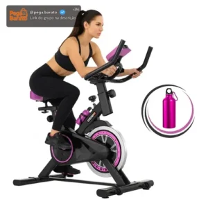 Bicicleta Ergométrica Bike Spinning Garrafa 6kg Sensação Inércia Com Medidor Cardíaco Fitness Preto e Rosa Sevenfit Para Cardio E Musculação - Imagem 1