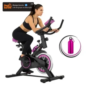 Bicicleta Ergométrica Bike Spinning Garrafa 6kg Sensação Inércia Com Medidor Cardíaco Fitness Preto e Rosa Sevenfit Para Cardio E Musculação - Imagem 1