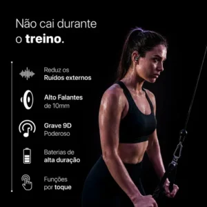 Fone de Ouvido Bluetooth 5.3 Tws Sem Fio Esportivo Compatível Com iPhone Samsung Xiaomi Motorola Com Gancho Premium KAPBOM Preto - Imagem 4
