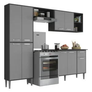 Cozinha Compacta Armário E Balcão Xangai Multimóveis Vm2840 Cor Preto/grafite - Imagem 8
