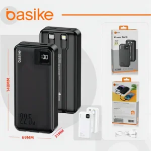 Power Bank Basike 20000mAh Preto, Carga Rápida 22.5W para iPhone e Samsung, Com Cabos Embutidos e Display - Imagem 9