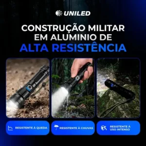 Lanterna Tática Militar T9 Mais Forte do Mundo Led Super Potente Zoom Telescópico Recarregável Aluminio Resistente Água Poeira Sitio Fazenda Uniled - Imagem 6