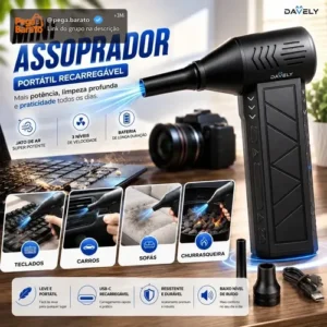Mini Ventilador Soprador Ar Turbo 130000rpm Assoprador Sem Fio Recarregável Usb 3 Níveis Jato Forte Portátil Multiuso Limpeza Teclado Carro Acende Churrasqueira Marca Davely - Imagem 1