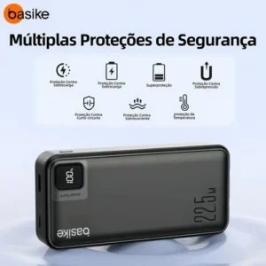 Power Bank Basike 20000mAh Preto, Carga Rápida 22.5W para iPhone e Samsung, Com Cabos Embutidos e Display - Imagem 4