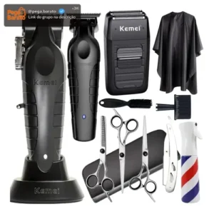 Kit Maquina Cortar Cabelo Kemei Profissional + Acessórios - Imagem 1