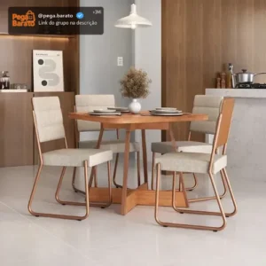 Conjunto Sala Jantar 4 Cadeiras Charlotte Carraro Nogal Rose - Imagem 1