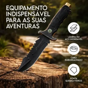 Faca Tática Pescador Aço Inox 31cm Lâmina 18cm Com Bainha Bússola Quebra Vidro Abridor Garrafa Camping Sobrevivência Corta Limpa Peixe Churrasco Cabo Anatômico Emborrachado - Imagem 2
