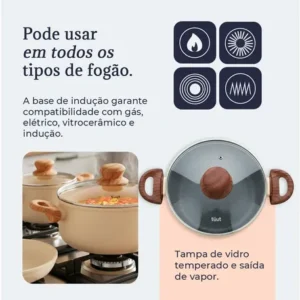 Jogo De Panelas Induçao Antiaderente Cerâmica 10 Peças Ppg Pfoa Free Baunilha - Imagem 7