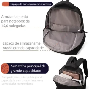 Mochila masculina, mochila de viagem, com capacidade para laptop de 15,6 polegadas, ideal para ida à escola, impermeável, reforçada, para uso diário e deslocamentos. - Imagem 6