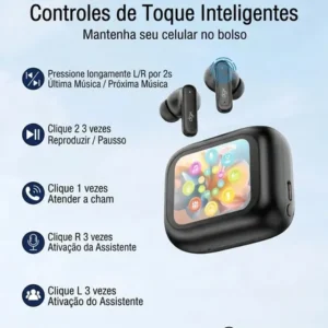Fone De Ouvido Sem Fio Bluetooth Anc E Enc Earphone Dgx Cancelamento De Ruído Smart Case Com Tela TouchScreen - Imagem 8