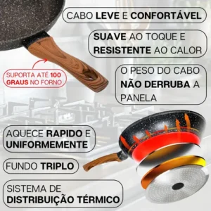 Frigideira Cerâmica Antiaderente Grande 24cm Para Fogão A Gás Indução Cooktop Panela Frita Sem Óleo Não Gruda Profissional Moderna Mix - Imagem 9