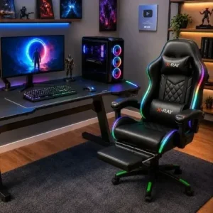 Cadeira gamer e escritório x-ray fit com led rgb ergonômica cor preta material do estofamento couro sintético - Imagem 3