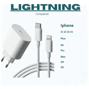 Carregador Celular Fonte e Cabo Super Rapido Compativel Com iPhone 8 X Xr 11 12 13 14 Pro Max Turbo Fonte Tipo C Branco DONA MAGU - Imagem 5