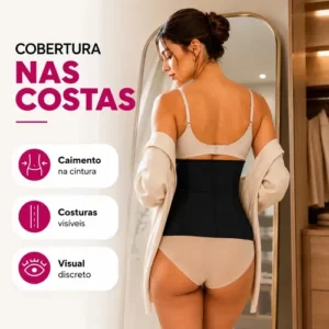 Cinta Modeladora Abdominal Feminina Esbelt 404 Emborrachada Cotton Afina Cintura Redutora Barriga Compressão Postural 4 Barbatanas - Preto EG - Imagem 7