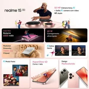 Smartphone Realme 15 Series 5g 256gb 12gb Ram Cinza Câmera De 50mp Ia Rmx5106 - Imagem 2