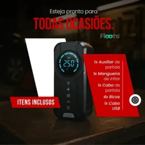 Auxiliar de Partida Carregador Bateria Com Compressor de Ar Emergência Portátil Veicular Floots Automotivo - Imagem 6