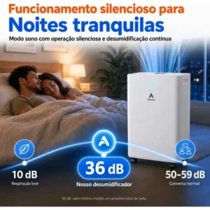 Desumidificador Compressor 8L/Dia, Silencioso, Antimofo, Área Até 120m², Controle Wi-Fi, Drenagem Contínua, Timer 24h, Display Digital, Filtro Removível, Para Quartos e Salas, Airluma - Imagem 8