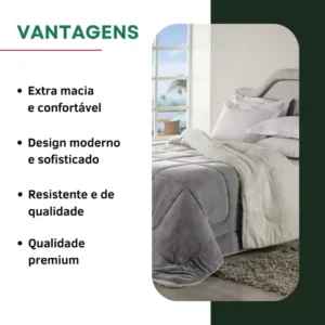 Coberdrom Casal Queen Size Sherpa Cobertor Edredom Inverno Pele Lã Carneiro Super Macio Suave Confortável Luxo Cor Cinza - Imagem 5