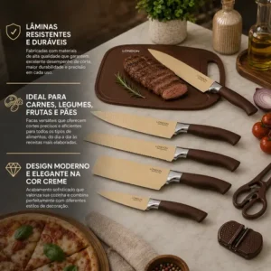 Kit Completo Facas London 17 Peças Faqueiro Tábua Acessórios - Imagem 4