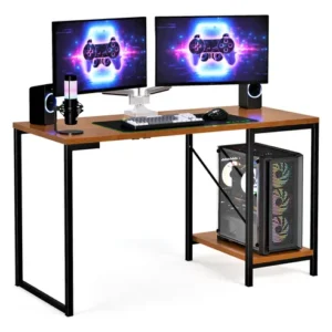 Escrivaninha Gamer Tokyo Mdf Mesa Para Computador Home Office E Estudos Com Suporte Para Cpu E Prateleira Lateral Estrutura Em Aço Estilo Industrial Design Moderno Amplo Cor Canela Preto - Imagem 6