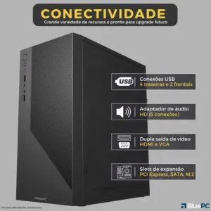 Computador Completo Top Intel Core i5 4570, 8GB RAM, SSD 256GB, Bivolt, Monitor 20" LED 75hz, Preto - BluePC CD2E-0110TO - Imagem 4